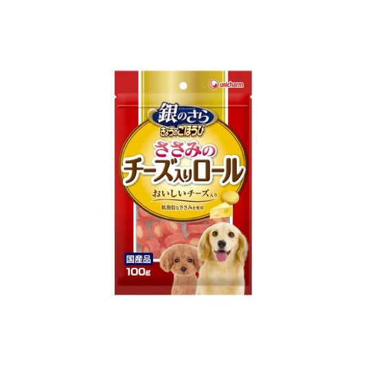 <a href="https://www.qoo10.jp/gmkt.inc/Search/brand.aspx?brandno=18151" target="_blank" class="title_brand" id="btn_brand" title="ユニ・チャーム">ユニ・チャーム</a>銀のさらごほうびささみチーズ入ロール100g