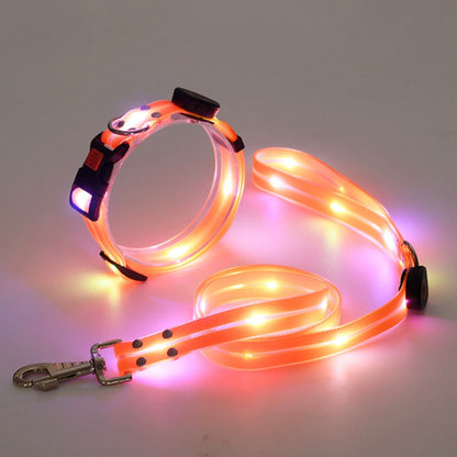 【送料無料】犬 リードセット 光る ペット用 首輪 リード LED光るリード 光る首輪 光るリード　USB充電式 サイズ調整可能 リード長さ120cm 夜間散歩 柔らかい 無臭 夜散歩ライト 軽量 対