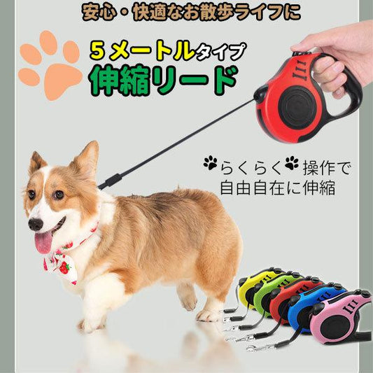 5m オシャレ 小型 フック リード 伸縮 大型 コンパクト 安心 使いやすい 長い 犬 安全