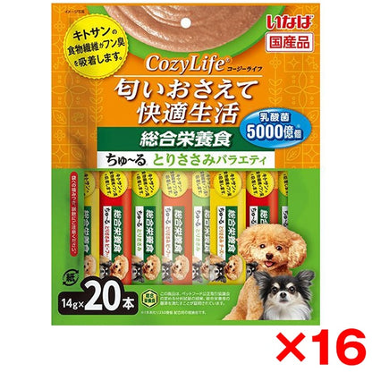 <a href="https://www.qoo10.jp/gmkt.inc/Search/brand.aspx?brandno=77771" target="_blank" class="title_brand" id="btn_brand" title="いなばペットフード">いなばペットフード</a>16個セット いなば Cozy Lifeちゅ～る 20本入り 総合栄養食 とりささみバラエティ