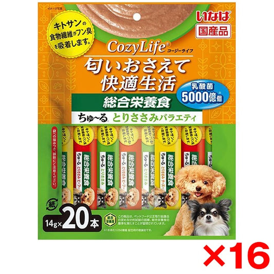 <a href="https://www.qoo10.jp/gmkt.inc/Search/brand.aspx?brandno=77771" target="_blank" class="title_brand" id="btn_brand" title="いなばペットフード">いなばペットフード</a>16個セット いなば Cozy Lifeちゅ～る 20本入り 総合栄養食 とりささみバラエティ