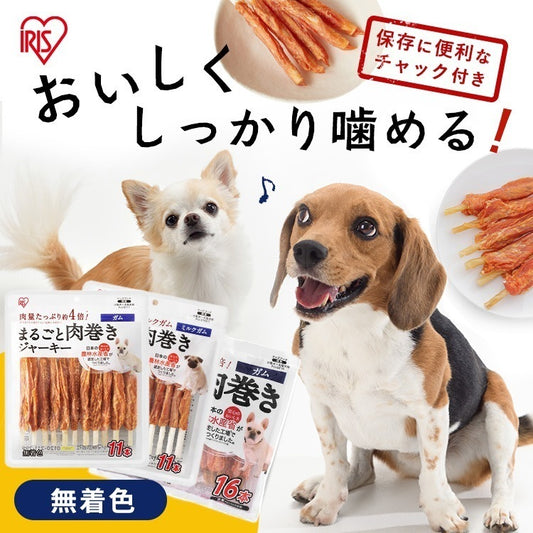 <a href="https://www.qoo10.jp/gmkt.inc/Search/brand.aspx?brandno=49458" target="_blank" class="title_brand" id="btn_brand" title="アイリスオーヤマ">アイリスオーヤマ</a>犬 ジャーキー ソフト おやつ ささみ ガム ミルク 骨型 牛皮 無着色 まるごと肉巻き ミルクガム 11本 アイリスオーヤマ PIJGTM-11 PIJGT-11 PIJGT-16 メガ割