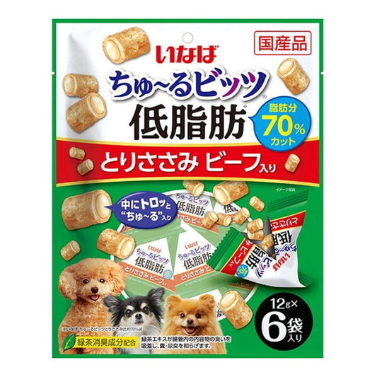 <a href="https://www.qoo10.jp/gmkt.inc/Search/brand.aspx?brandno=77771" target="_blank" class="title_brand" id="btn_brand" title="いなばペットフード">いなばペットフード</a>ちゅ～るビッツ 低脂肪 とりささみ ビーフ入り 12g×6袋