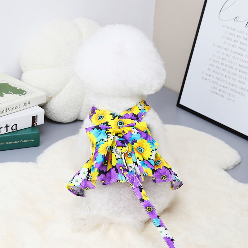 ドレス ドッグ リボン リード キャット ワンピース ウェアハーネス 服 胴輪 犬 ハーネス 付 ペット フラワー