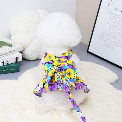 ドレス ドッグ リボン リード キャット ワンピース ウェアハーネス 服 胴輪 犬 ハーネス 付 ペット フラワー