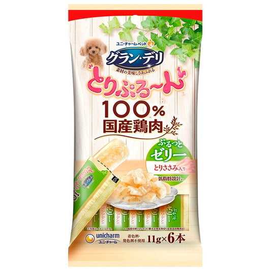 <a href="https://www.qoo10.jp/gmkt.inc/Search/brand.aspx?brandno=18151" target="_blank" class="title_brand" id="btn_brand" title="ユニ・チャーム">ユニ・チャーム</a>グランデリ とりぷるん ぷるっとゼリー とりささみ入り 11g6本