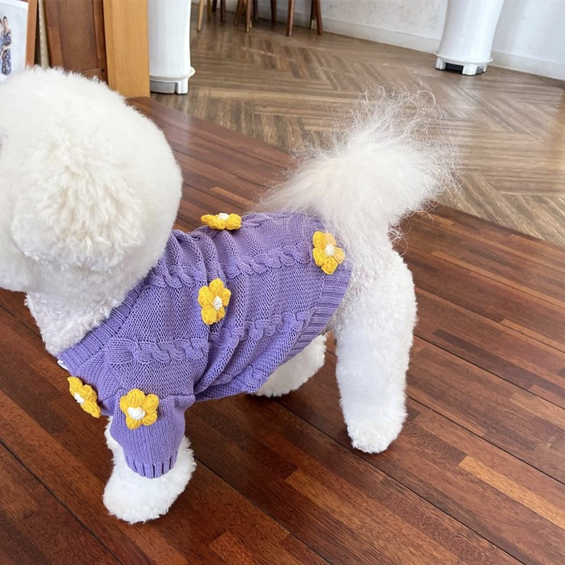 春と秋の犬服テディボーミペットのコキシナレビーベア愛らしい 犬猫服秋冬服 パープル セーター 可愛らしい 暖かい野球服 冬アウター
