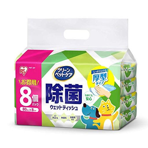 <a href="https://www.qoo10.jp/gmkt.inc/Search/brand.aspx?brandno=49458" target="_blank" class="title_brand" id="btn_brand" title="アイリスオーヤマ">アイリスオーヤマ</a>ペット用 ウェットティッシュ 厚型タイプ ノンアルコール 消臭剤配合 日本製 80枚×8袋 640枚入