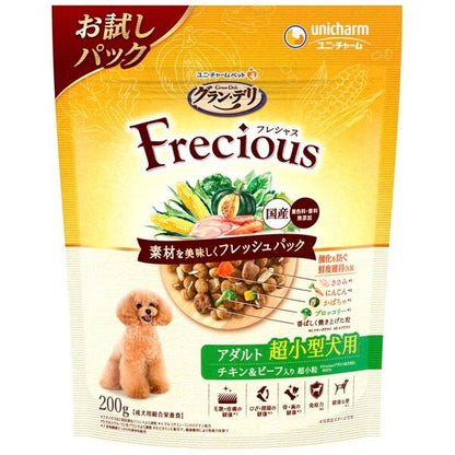 <a href="https://www.qoo10.jp/gmkt.inc/Search/brand.aspx?brandno=18151" target="_blank" class="title_brand" id="btn_brand" title="ユニ・チャーム">ユニ・チャーム</a>グランデリ フレシャス アダルト成犬用 超小型犬用 チキン&ビーフ入り 200g