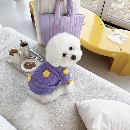 春と秋の犬服テディボーミペットのコキシナレビーベア愛らしい 犬猫服秋冬服 パープル セーター 可愛らしい 暖かい野球服 冬アウター