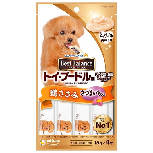 <a href="https://www.qoo10.jp/gmkt.inc/Search/brand.aspx?brandno=18151" target="_blank" class="title_brand" id="btn_brand" title="ユニ・チャーム">ユニ・チャーム</a>ベストバランスおやつ トイプードル用 鶏ささみ入り 15g4本