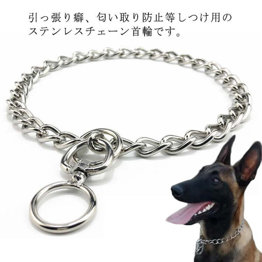 犬 首輪 ステンレス チェーン 引っ張り しつけ用 訓練 トレーニング 大型犬 簡単装着 中型犬 ベルジアンマリノア ゴールデンレトリバー ロットワイラー 柴犬 訓練用首輪 犬用品 お散歩グッズ ペッ