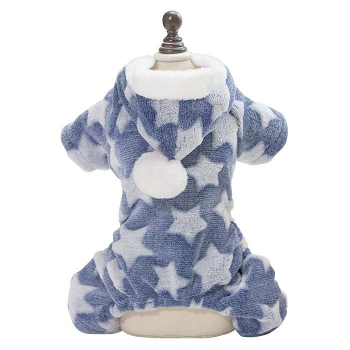 [赤字販売*3日間発送]ドッグウェア 犬服 カバーオール パーカー 星柄 フード付き つなぎ ロンパース パジャマ 星模様 スター 部屋着 オールインワン 冬 冬用