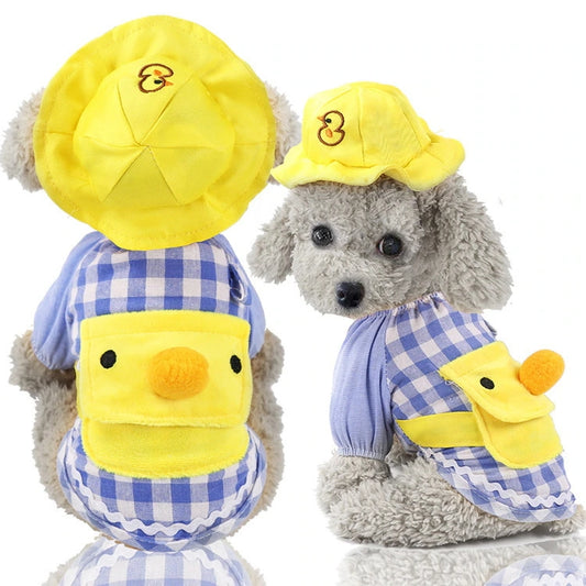 ワンちゃん服 小型犬 犬服 犬の服 おしゃれ 安い ドックウェア 犬服 ペット服 チェック柄 格子 幼稚園 帽子付き アヒル かわいい 春 秋 夏 通販