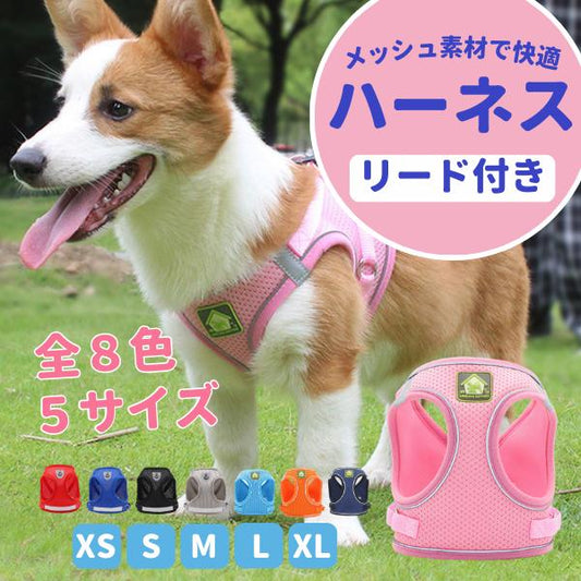 胴輪 中型犬 ハーネス おしゃれ リード付き 脱げない 大型犬 犬 簡単装着 小型犬 光る 首輪