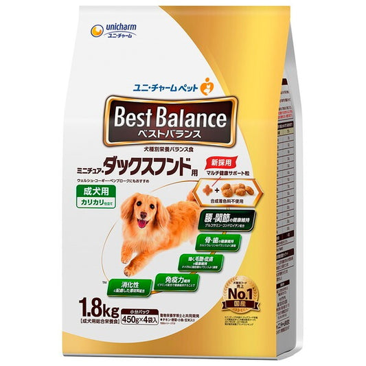 <a href="https://www.qoo10.jp/gmkt.inc/Search/brand.aspx?brandno=18151" target="_blank" class="title_brand" id="btn_brand" title="ユニ・チャーム">ユニ・チャーム</a>ベストバランス カリカリ仕立て ミニチュアダックスフンド用 1.8kg