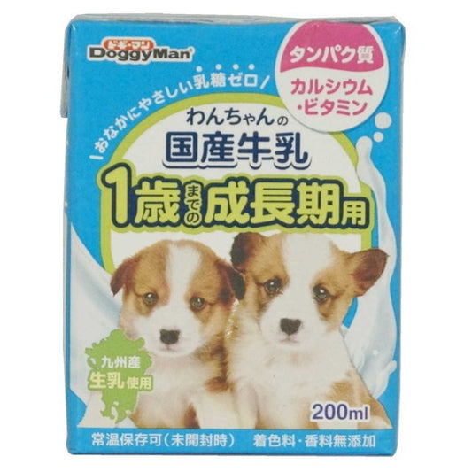 <a href="https://www.qoo10.jp/gmkt.inc/Search/brand.aspx?brandno=25753" target="_blank" class="title_brand" id="btn_brand" title="ドギーマン">ドギーマン</a>わんちゃんの国産牛乳 成長期用 200ml