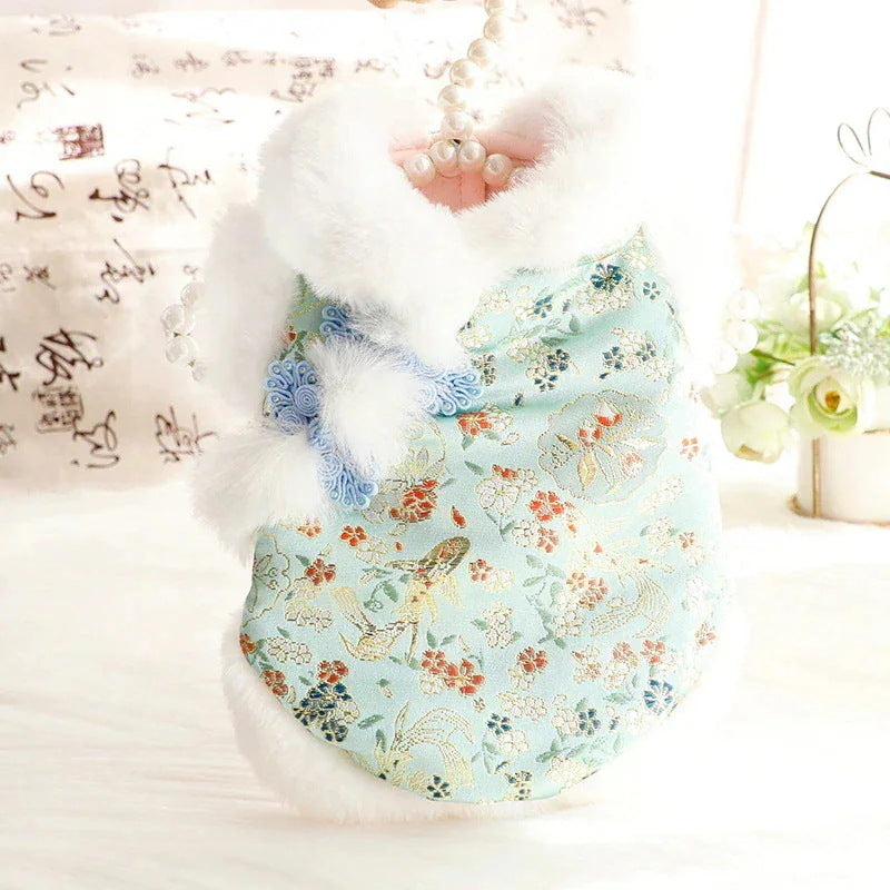 ペットウェア かわいい 3色XS-XL秋冬あたたまることスエード入り厚手タイプ犬の服かわいい中国風新年猫の新生ミルク犬のミルク猫のプリンセス子犬マシュマロ小型犬テディ服