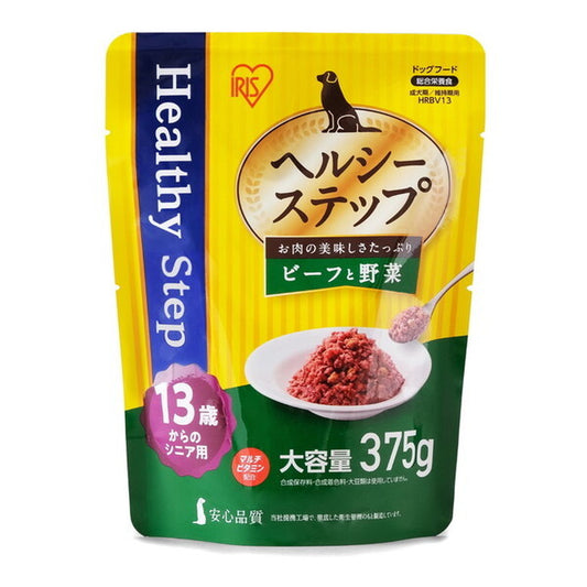 <a href="https://www.qoo10.jp/gmkt.inc/Search/brand.aspx?brandno=49458" target="_blank" class="title_brand" id="btn_brand" title="アイリスオーヤマ">アイリスオーヤマ</a>HRBV13 ヘルシーステップレトルト ドッグフード (ビーフと野菜 375g 13歳以上用)