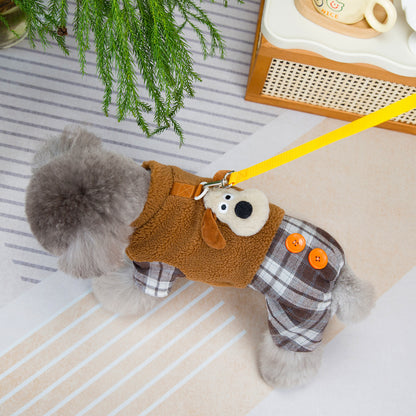 人気犬の服ペット服小型犬や猫が秋と冬に着用することができます暖かく快適な茶色の犬の4本足の綿のコート