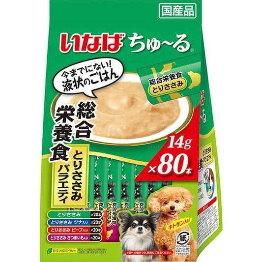 <a href="https://www.qoo10.jp/gmkt.inc/Search/brand.aspx?brandno=77771" target="_blank" class="title_brand" id="btn_brand" title="いなばペットフード">いなばペットフード</a>いなば ちゅ～る 80本 総合栄養食 とりささみバラエティ
