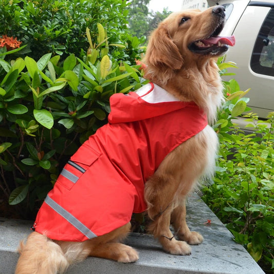 ドッグウェア レインコート カッパ 犬の服 雨具 パーカー フード 反射テープ 大型犬 中型犬 ブルー レッド イー ペット用品 お出掛け 雨の日