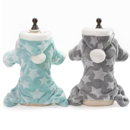 [赤字販売*3日間発送]ドッグウェア 犬服 カバーオール パーカー 星柄 フード付き つなぎ ロンパース パジャマ 星模様 スター 部屋着 オールインワン 冬 冬用