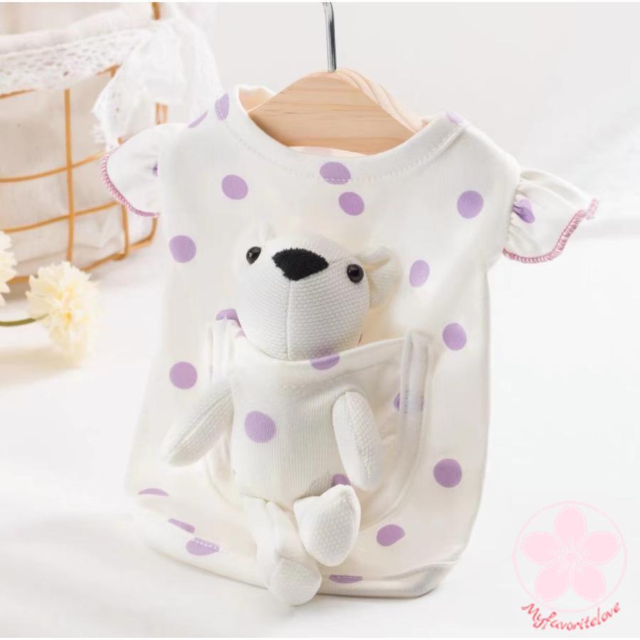新入庫 犬服　ペット服　猫服　犬用洋服ドッグウェア猫服 ドット柄春夏秋冬使える可愛いお熊さん付き取り外せるおもちゃとしても使える