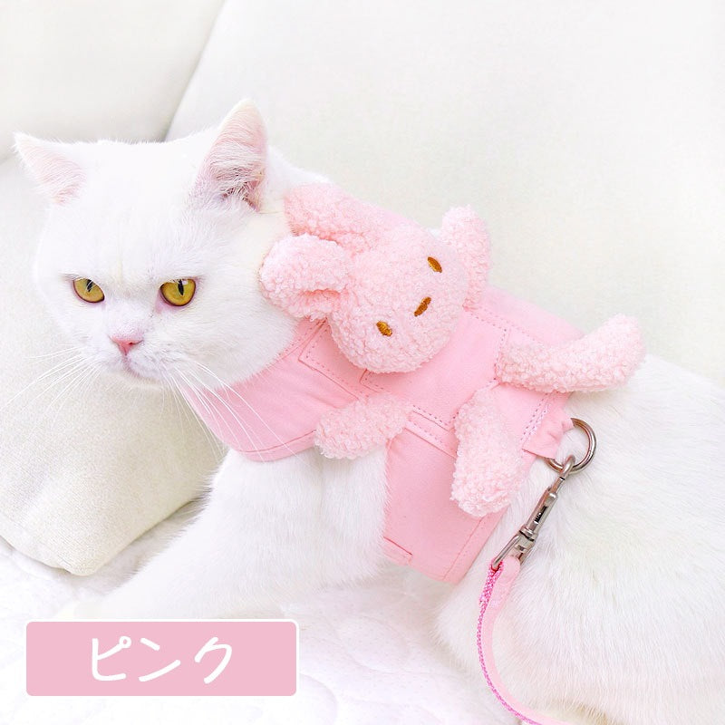 可愛い犬服のポコウサギのぬいぐるみ犬服 カラー3色 犬服 ハーネス 一体型 リード ハーネス調整可能 着やすい 散歩 子犬 猫用ペット用品 小動物用 落ちない 安全素材で作り お散歩