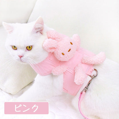 可愛い犬服のポコウサギのぬいぐるみ犬服 カラー3色 犬服 ハーネス 一体型 リード ハーネス調整可能 着やすい 散歩 子犬 猫用ペット用品 小動物用 落ちない 安全素材で作り お散歩