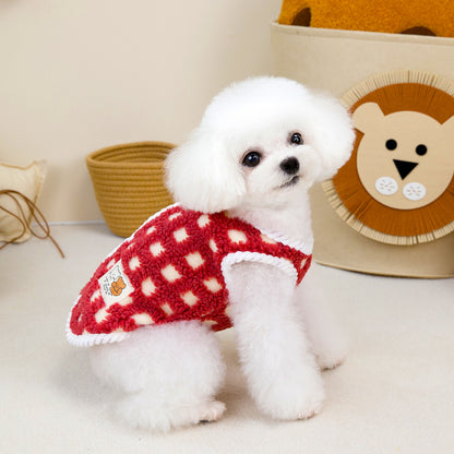 人気ペット用品犬服猫小型犬厚手フリース快適立体格子縞フリースベスト