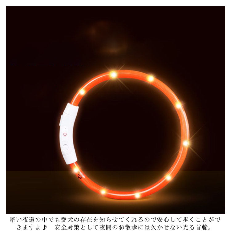 光る首輪 犬用 点灯 led USB充電式 LED光る首輪 LEDライト首輪 散歩 防水 軽量 猫 ワンちゃんの安全対策 サイズ調整可 発光首輪 事故防止 ペット用 小型犬 中型犬 母の日 S M L