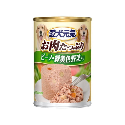 <a href="https://www.qoo10.jp/gmkt.inc/Search/brand.aspx?brandno=18151" target="_blank" class="title_brand" id="btn_brand" title="ユニ・チャーム">ユニ・チャーム</a>愛犬元気 缶 ビーフ緑黄色野菜入り 375g