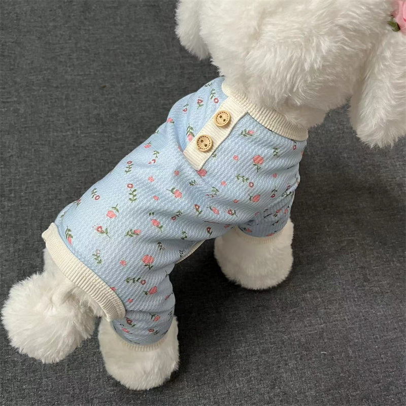 [犬 服]犬 洋服 ins人気商品 ペット花柄4本足の服小型犬春夏秋犬ホーム底上げ寝間着