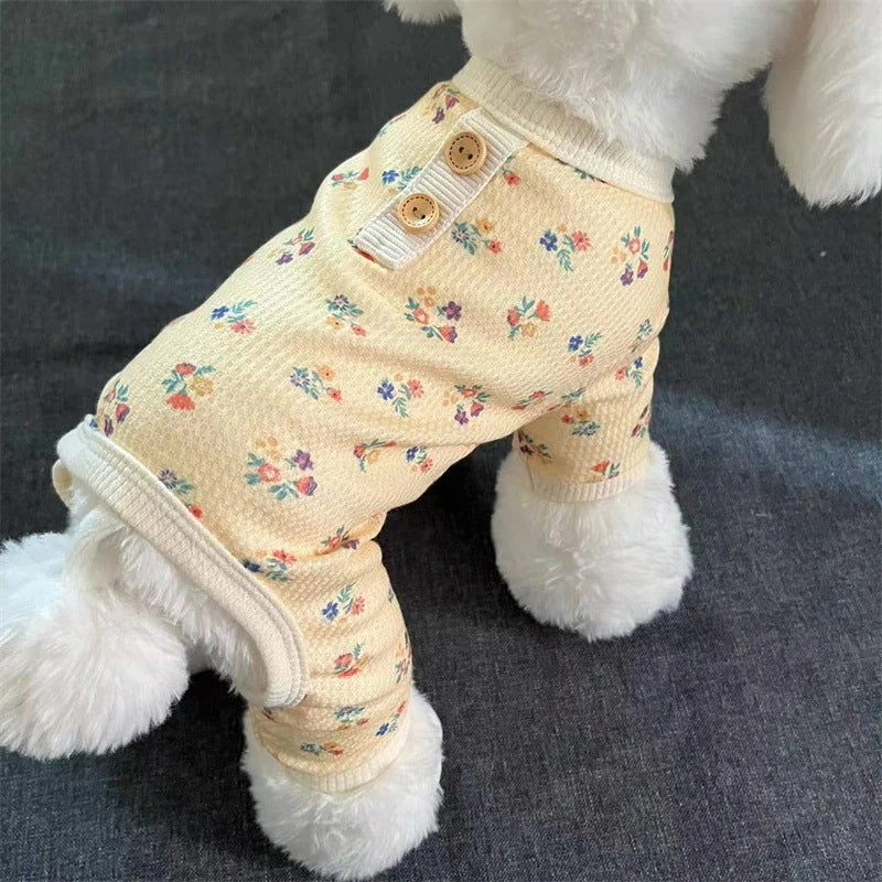 [犬 服]犬 洋服 ins人気商品 ペット花柄4本足の服小型犬春夏秋犬ホーム底上げ寝間着