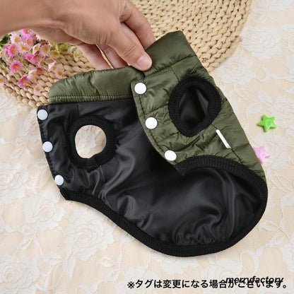 ペットウェア ベスト ダウン風 中綿入り 防寒 犬服 猫服 洋服 ドッグウェア キャットウェア ボタン あったか 暖かい 袖なし 無地 単色 シンプル