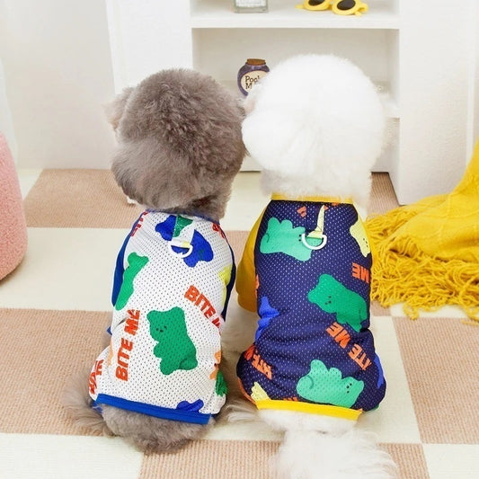 犬服 ペットウェア 春夏新作テディ通気服ペットホームウェアメッシュ4本足ズボン