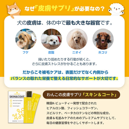 <a href="https://www.qoo10.jp/gmkt.inc/Search/brand.aspx?brandno=120824" target="_blank" class="title_brand" id="btn_brand" title="ドクターバイ">ドクターバイ</a>[公式] スキン＆コート 犬 皮膚 サプリメント 毛 保湿 皮膚炎 痒み止め 指間炎 日本特許成分「AF-343」 30本 (240g)