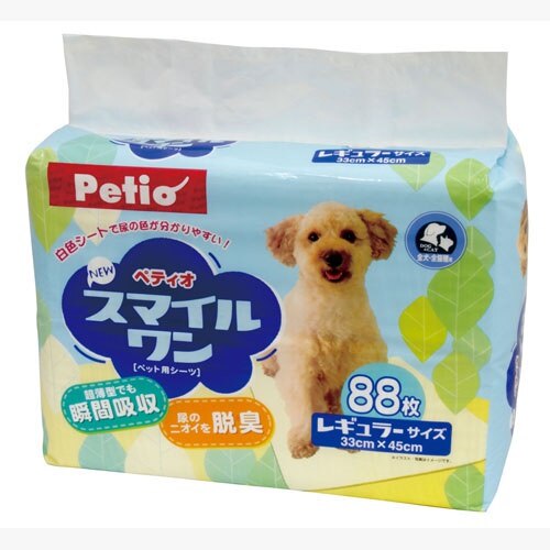 <a href="https://www.qoo10.jp/gmkt.inc/Search/brand.aspx?brandno=66334" target="_blank" class="title_brand" id="btn_brand" title="ペティオ">ペティオ</a>NEWスマイルワン レギュラー 88枚 犬猫用 イヌ ネコ シーツ レギュラー ＮＥＷスマイルワン