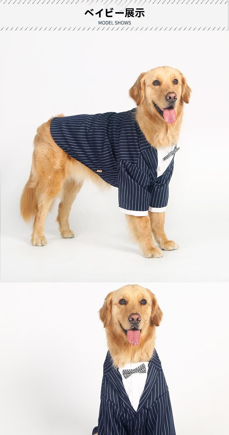 工ガ割-大型犬向け 犬服 ドッグウェア つなぎ カバーオール 背面ジッパータイプ ボーダーロンパース つなぎ パジャマ 抜け毛防止 部屋着 ペット服