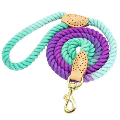 犬 リード ロープ 手作り ハンドメイド 自然素材 低アレルギー性 天然コットン 綿 本革 リアルレザー ゴールド 丈夫 かわいい おしゃれ 小型犬 中型犬 大型犬