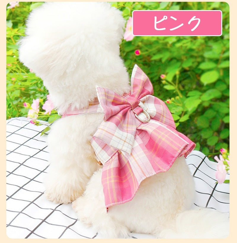 犬服 ハーネス カラー6色 かわいい おしゃれ JK服デザイン 犬服 ハーネス 一体型 リード チェック柄 軽量 調整可能 着やすい 散歩 子犬 猫用ペット用品 首輪 小動物用 落ちない