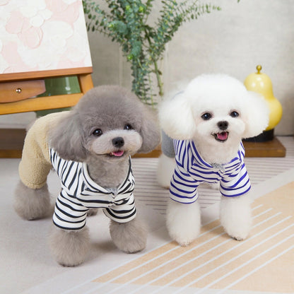人気犬の服ペットの服小型犬や猫は秋と冬に着用することができます暖かく快適なストライプ刺繍クマ四本足の綿のコート