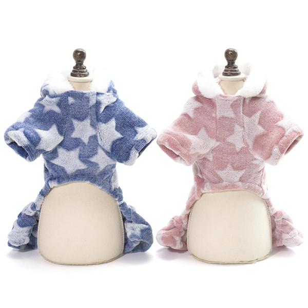[赤字販売*3日間発送]ドッグウェア 犬服 カバーオール パーカー 星柄 フード付き つなぎ ロンパース パジャマ 星模様 スター 部屋着 オールインワン 冬 冬用