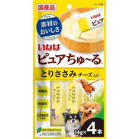 <a href="https://www.qoo10.jp/gmkt.inc/Search/brand.aspx?brandno=77771" target="_blank" class="title_brand" id="btn_brand" title="いなばペットフード">いなばペットフード</a>ピュアちゅ～る 4本入り とりささみ チーズ入り