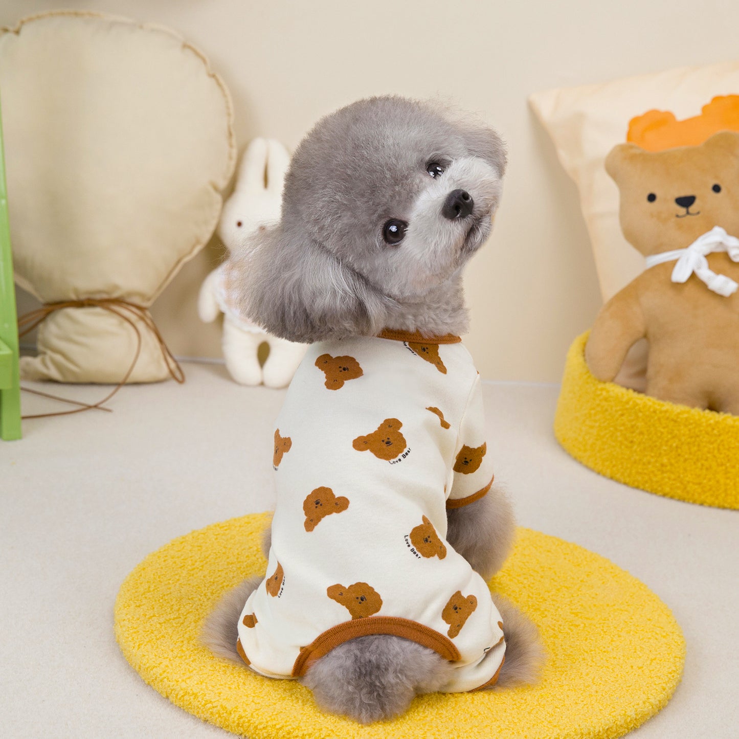 ペット用品 犬の服 猫 小型犬 服 快適 ストレッチ 4色 プリント クマ 四足 部屋着