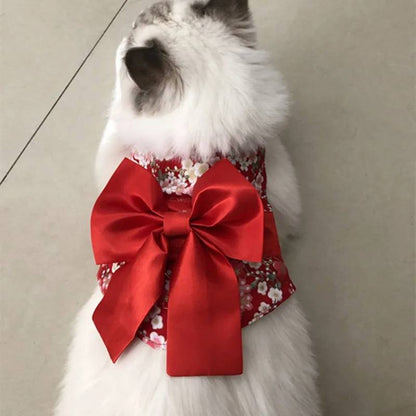 着物 ハーネス リードセット 小型犬 中型犬 可愛い 首 負担なし 胴輪 脱げない おしゃれ 和風 大きなリボン 脱走防止 S M L