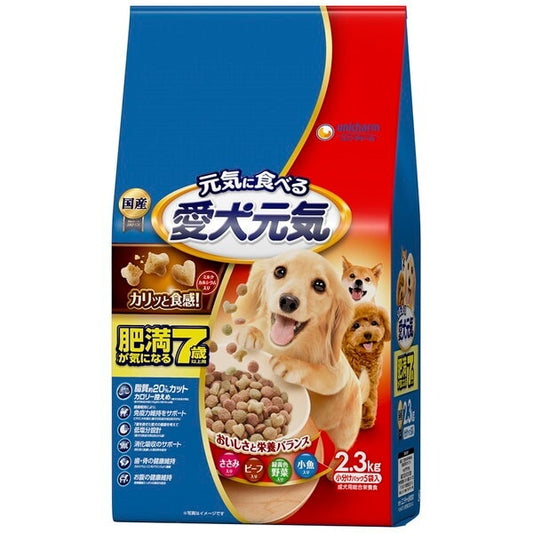<a href="https://www.qoo10.jp/gmkt.inc/Search/brand.aspx?brandno=18151" target="_blank" class="title_brand" id="btn_brand" title="ユニ・チャーム">ユニ・チャーム</a>愛犬元気 肥満が気になる7歳以上用ささみビーフ緑黄色野菜小魚入り 2.3kg