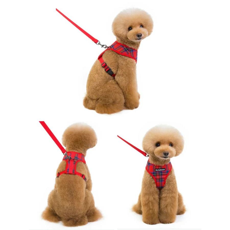 新商品プロモーション，数量限定 多数犬 ハーネス リード付 ペット 服 タータンチェック ウェアハーネス 胴輪 キャット ドッグ メッシュ チェック多数犬 ハーネス