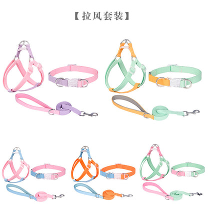 コントラストカラー ペットリーシュ マカロン カラーマッチング ペットチェストストラップ 防爆 赤 犬 リーシュ ヒート ペット